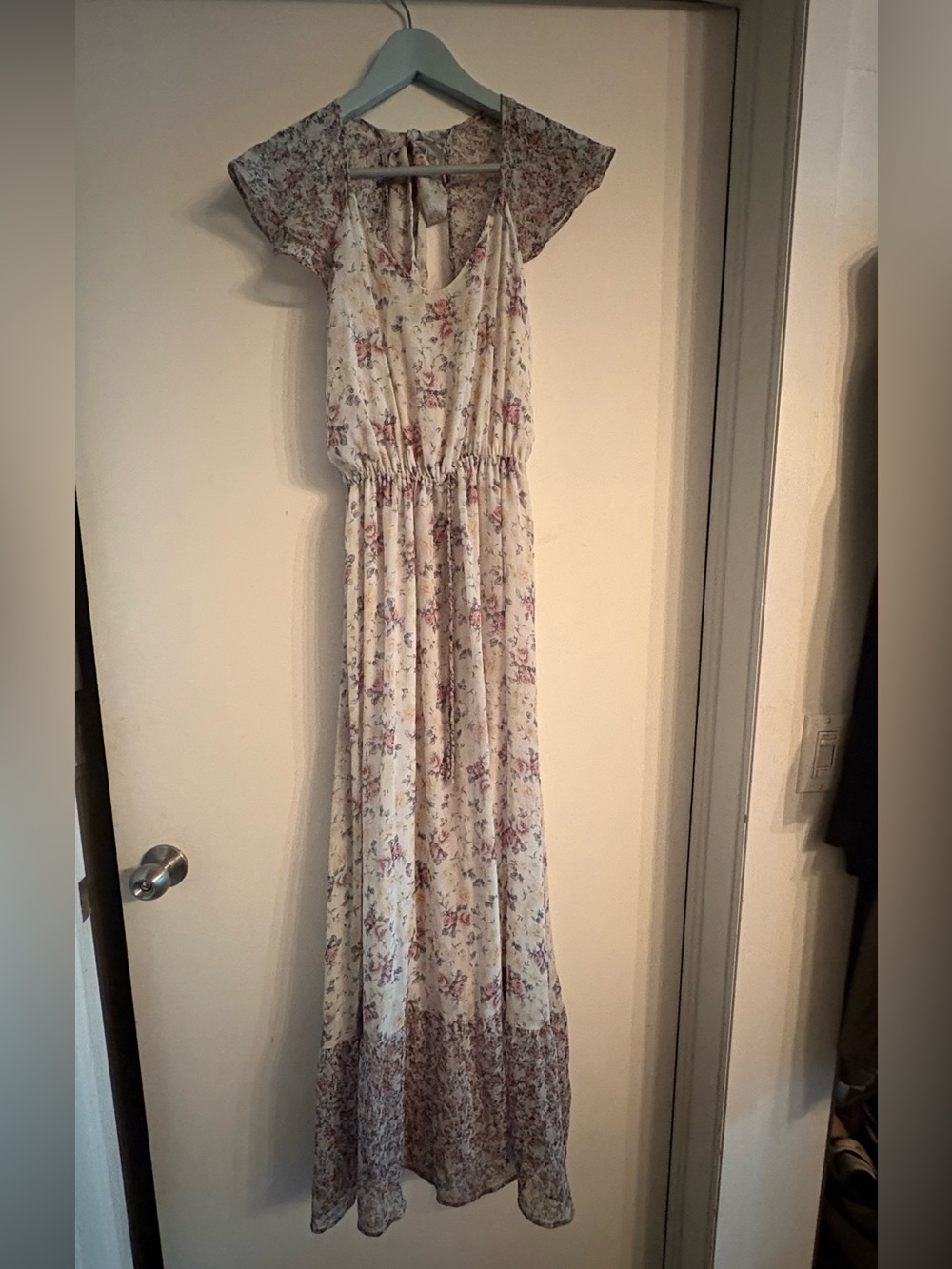 Zara Cream Maxi Dress with Pink Floral Print